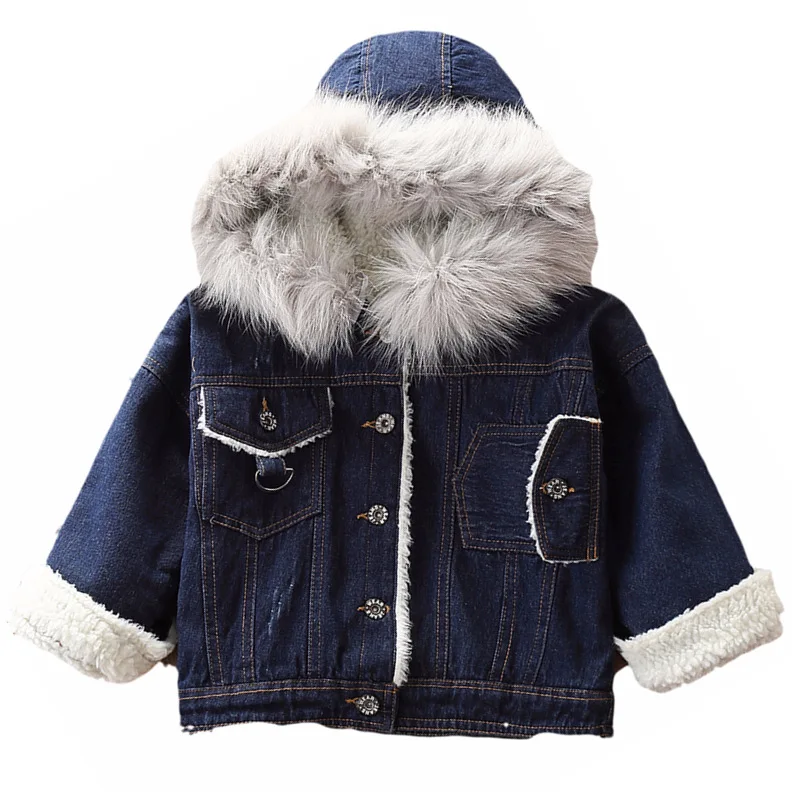 

2019 Girl Baby Winter Coat Cashmere Denim Fur Hoodies Coats Girls Kids Thickwarm Coats Overwear Clothes