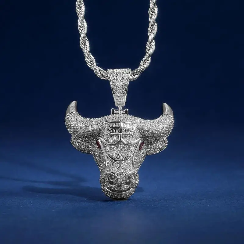 Ожерелье Iced Out Bull Head для мужчин и женщин в стиле хип-хоп модное посеребренное