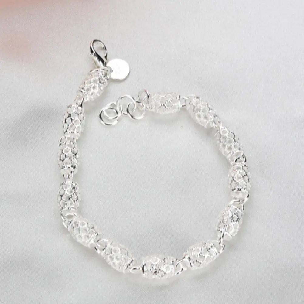 Женский простой счастливый бусина сверкающий посеребренный браслет модный 19 см |
