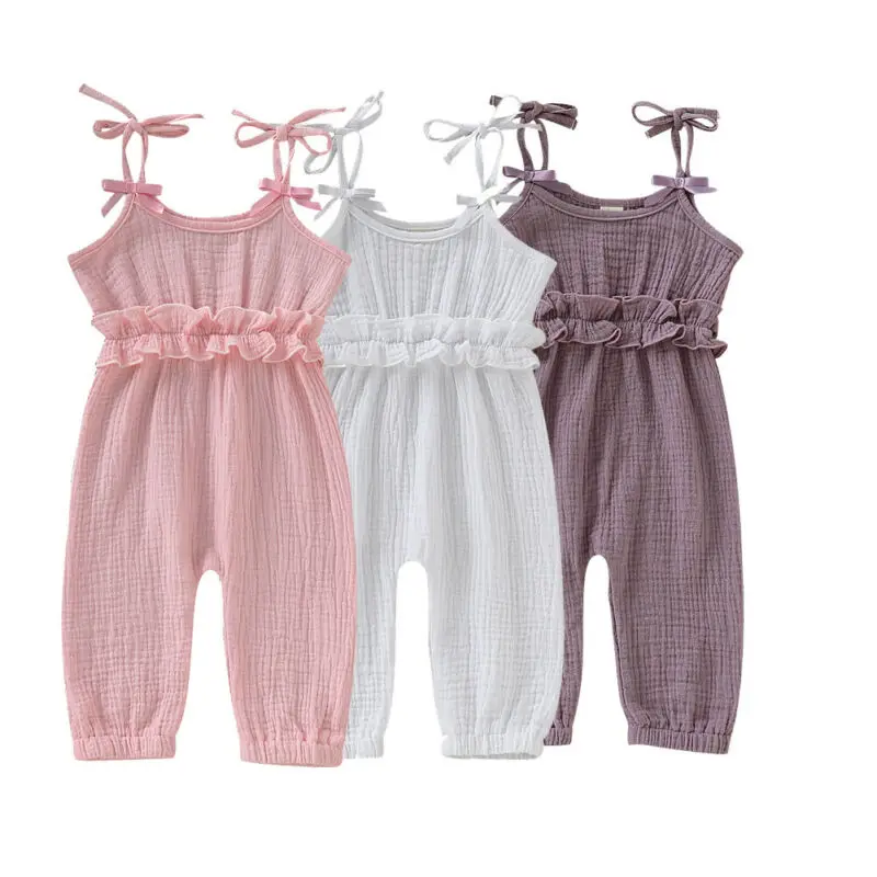 Imcure/Одежда для маленьких девочек Однотонный комбинезон с оборками на шнуровке