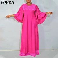 women elegant dress summer long maxi dress vonda 2021 female casual flare sleeve solid color vestidos long robe longue