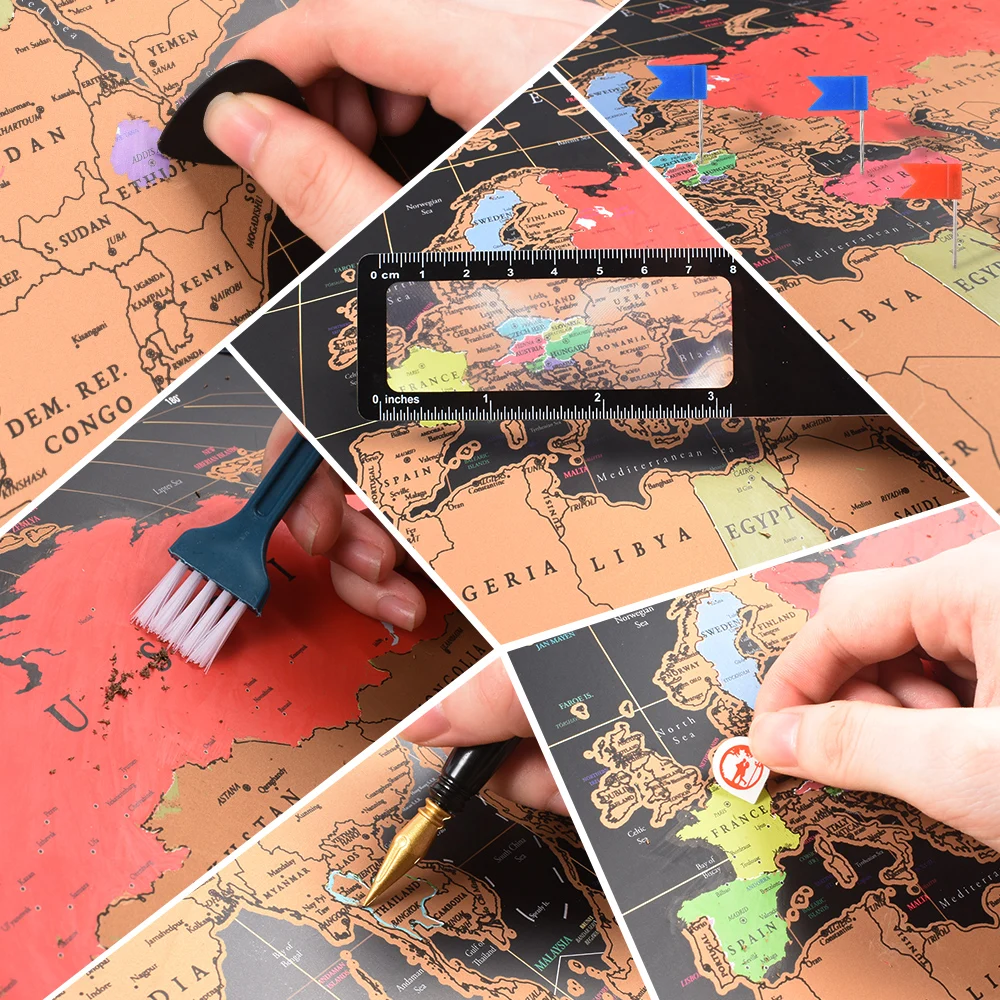 Большой Размеры Сотрите Дорожная карта стены Стикеры плакат яркие Цвета