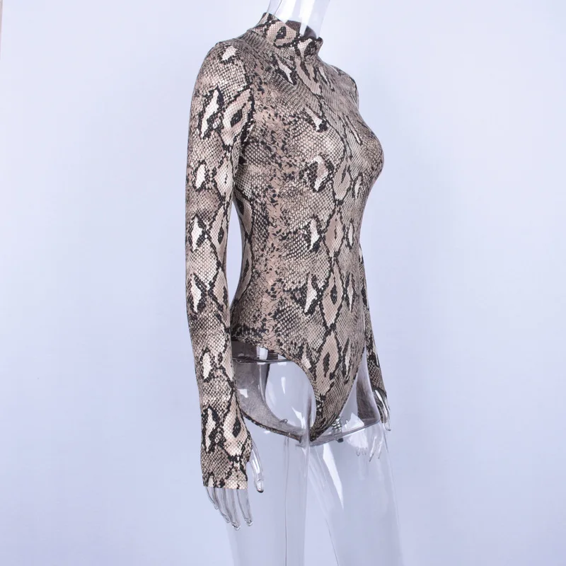

French hot sale spring and summer 2021 new high collar tight long sleeve snake pattern Jumpsuit women's wear