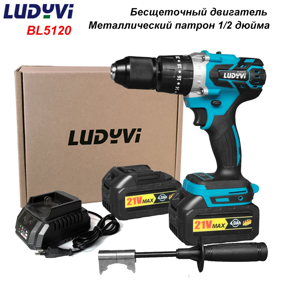 

21V Brushless Cordless Drill Powerful 115N/M 13mm Impact Electric Drill 4.0A Battery Power Tool Screwdriver