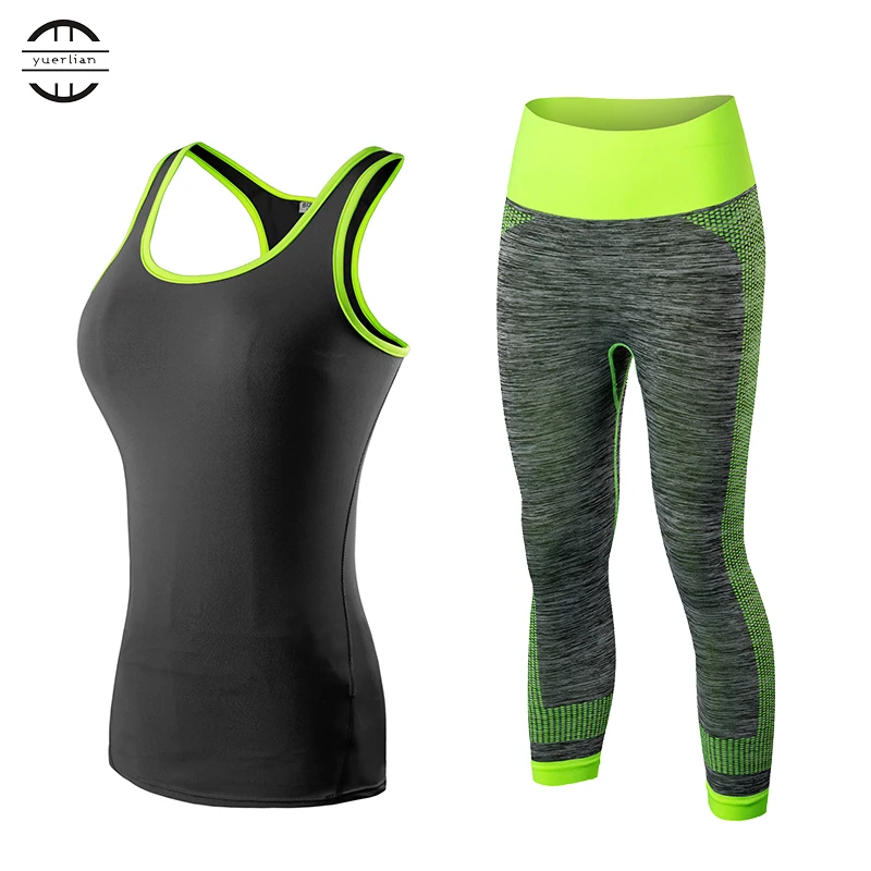 Хит женский набор для бега жилет + штаны спортивный костюм фитнеса трико топ