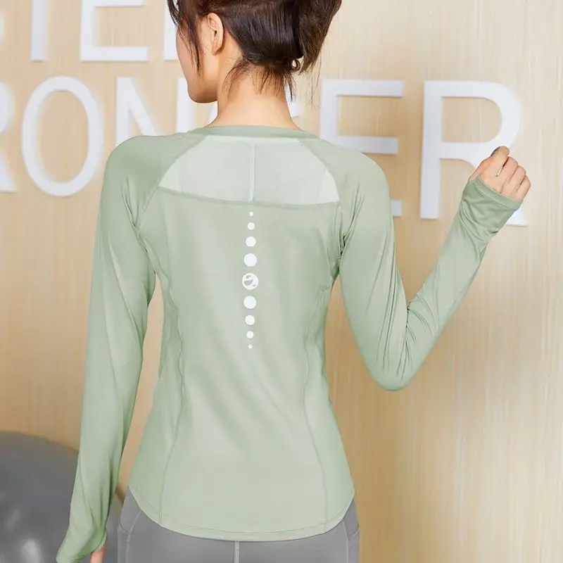 

Yoga Top Women Long Sleeves O-Neck Quick-Drying Sports Pilates Gym Clothes High-End Professional Casual Fitness Training T-Shirt