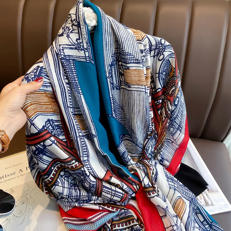 

Design Brand Women Scarf Fashion Print Cotton Spring Autumn Warm Scarves Hijabs Lady Pashmina Bandana Beach Shawls Foulard Pareo