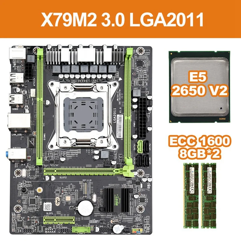 X79 M2 3 0 LGA2011 материнская плата Поддержка NVME M.2 SSD SATA3.0 SATA2.0 USB3.0 с E5 2650V2 Процессор 2x8G 1600