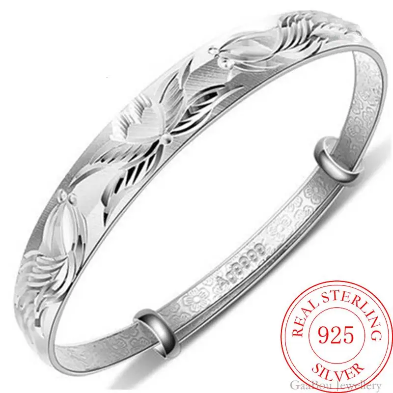 

Lotus Carp Lucky 925 Stamp Silver Color Bracelet Bangle For Women Luxury Wedding Fashion Cuff Jewelry Girl Engagement Gift
