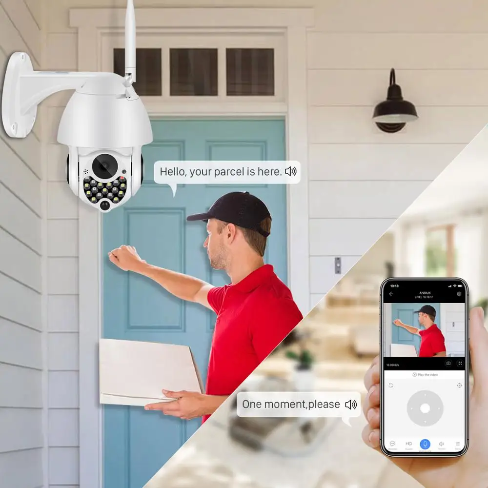 PTZ Camera with Siren Light Auto Tracking1080P Outdoor Wifi Cloud Home Security IP 2MP 4X Digital Zoom Speed Dome | Безопасность и