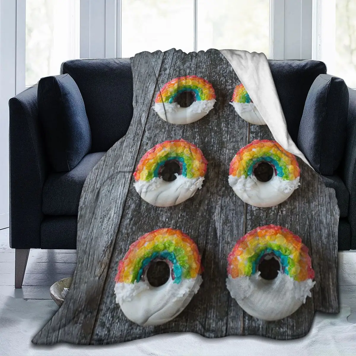 

Fashion 3D Printing Donut Comfortable Printed Flannel Sheet Bedding Soft Blanket Square Picnic Soft Blanket Quick Dry