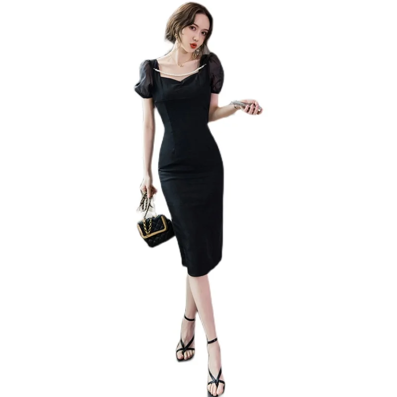 

COIGARSAM Women one-piece dress korean New Summer Dresses Black Apricot 9083