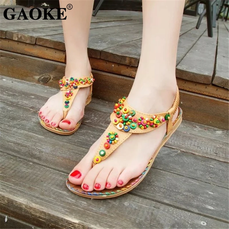 

2021 Bohemian Women Sandals Beaded Slippers Summer Beach Sandals Women Flip Flops Ladies Flat Sandals Shoes