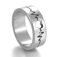 love heart beating wave couple silver color wide metal charming rings for women men lovers stainless steel ring jewelry gifts