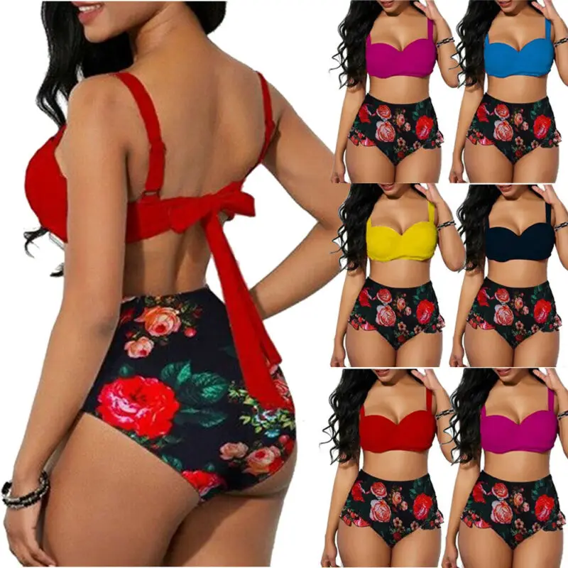 

Hot Sexy Bikini Set Floral Print Ruffled Bikini Mujer 2020 New Swimwear Women Swimsuit Brazilian Biquini Push Up