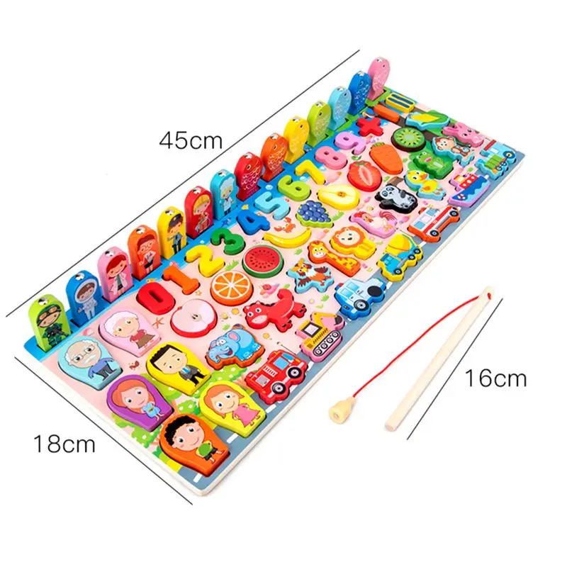 

Montessori Wood Blocks Puzzle Board Set for Toddler Preschool Kids, Learning & Educational Toys for Number Counting, Colors Stac