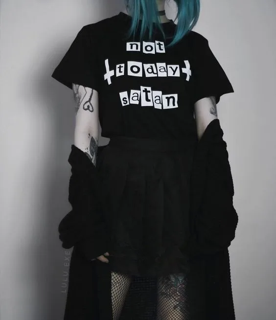 

Women Not Today Satan Punk Style Aesthetic Graphics Funny Summer Floral Crew Neck Casual Tee Top Hipster Letter T-Shirt