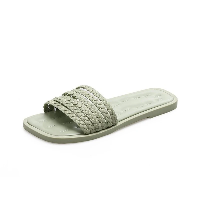 

Square Toe Flat Shoes Female Woman's Slippers Rubber Flip Flops Slides 2021 Soft Beach Summer Hawaiian Basic Rome PU Female Shoe
