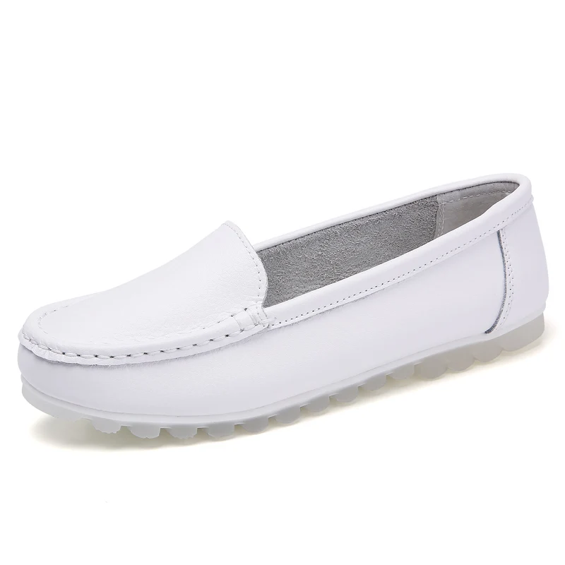 Plardin Women Loafers Shoes Genuine Leather Slip On Walking White Sneakers Casual Ballet Flats Hospital Nurse | Обувь