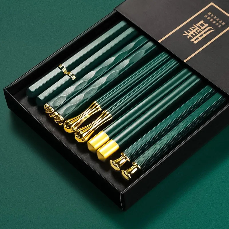 

5PCS Set Of Non-Slip High Temperature Resistant Stainless Steel Laser Engraving Chopsticks Household Sushi Stick Cooking Tool