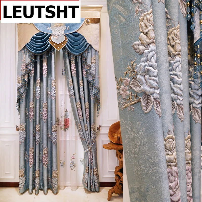 

European style Curtains for Living Dining Room Bedroom Luxury High-quality Villa Full 4D Jacquard Thickened Apartment Hotel
