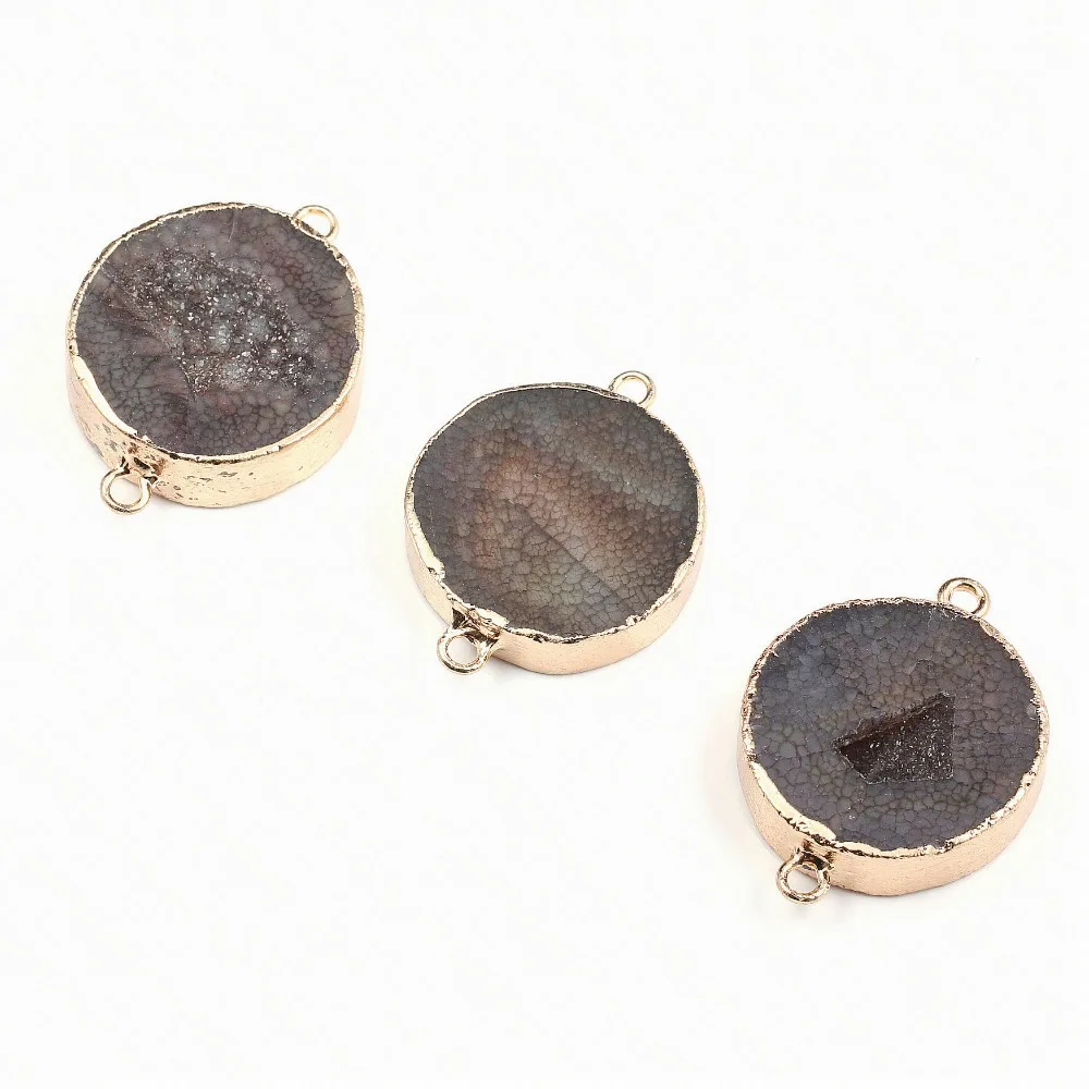

Natural Stone Pendant Round Grey Ore Two-Hole Connector Edging Charms For Jewelry Making Bracelet Necklace Earring Accessories