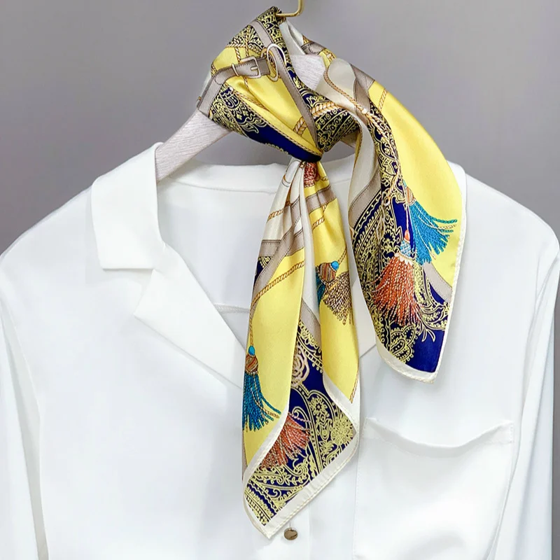 

Women Pure Silk Scarf Small Square Neck Hair Band Foulard Headband Fashion Print Neck Scarves Bandana Kerchief Tie