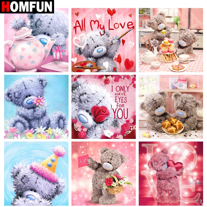 Алмазная вышивка HOMFUN D мультяшный медведь с цветами полноразмерная