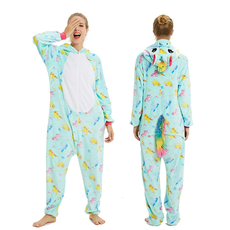 Blue print Pegasus Пижамы с единорогом Kigurumi, зима, для взрослых, Ститч, Лев, тигр, комбинезоны, одежда для сна, комплекты с единорогом, для женщин, мужчин, унисекс, фланелевые комбинезоны - Цвет: Blue print Pegasus