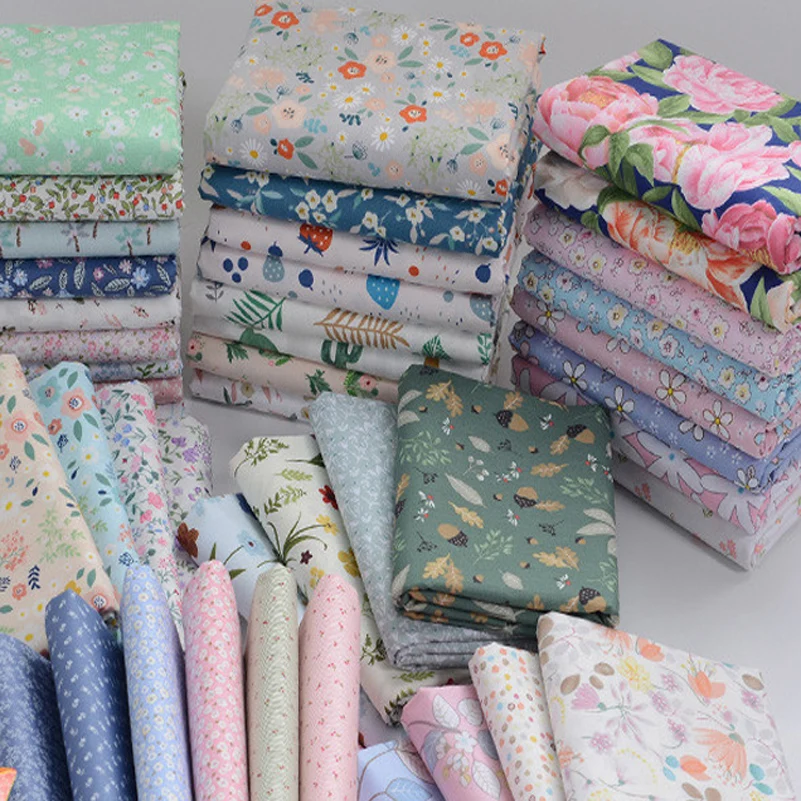 

Floral Fabric Cotton Flowers Leaf Printed Twill Fabrics For Sewing Baby Clothes Bedding DIY Toys Handmade Per Half Meter