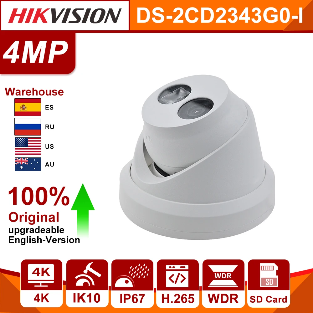 

IP-камера Hikvision, 4 МП, DS-2CD2343G0-I, POE, ИК, 30 м, функция обнаружения лица, SD-карта