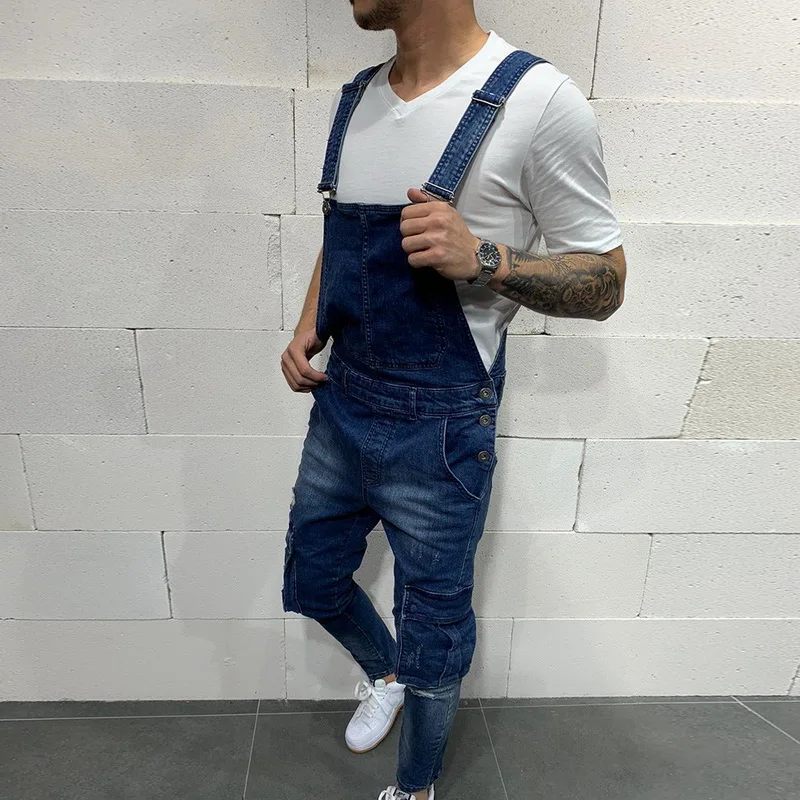 Мужской комбинезон рваные джинсы комбинезоны Модные свободные брюки размера