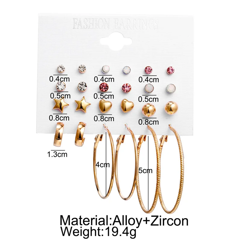 Набор из 12 штук серьги с кристаллами европейские и американские новые в стиле рок