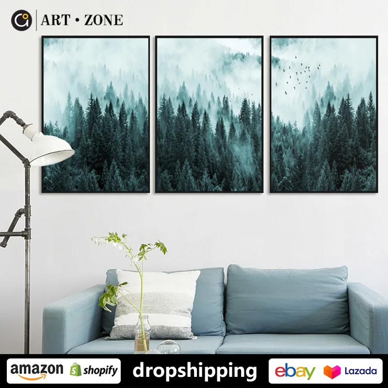 Постеры принты картины на холсте с изображением лесного горного пейзажа