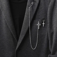 suit punk hip hop pin cross chain paper clip men and women long cross cool student pin brooch accessories