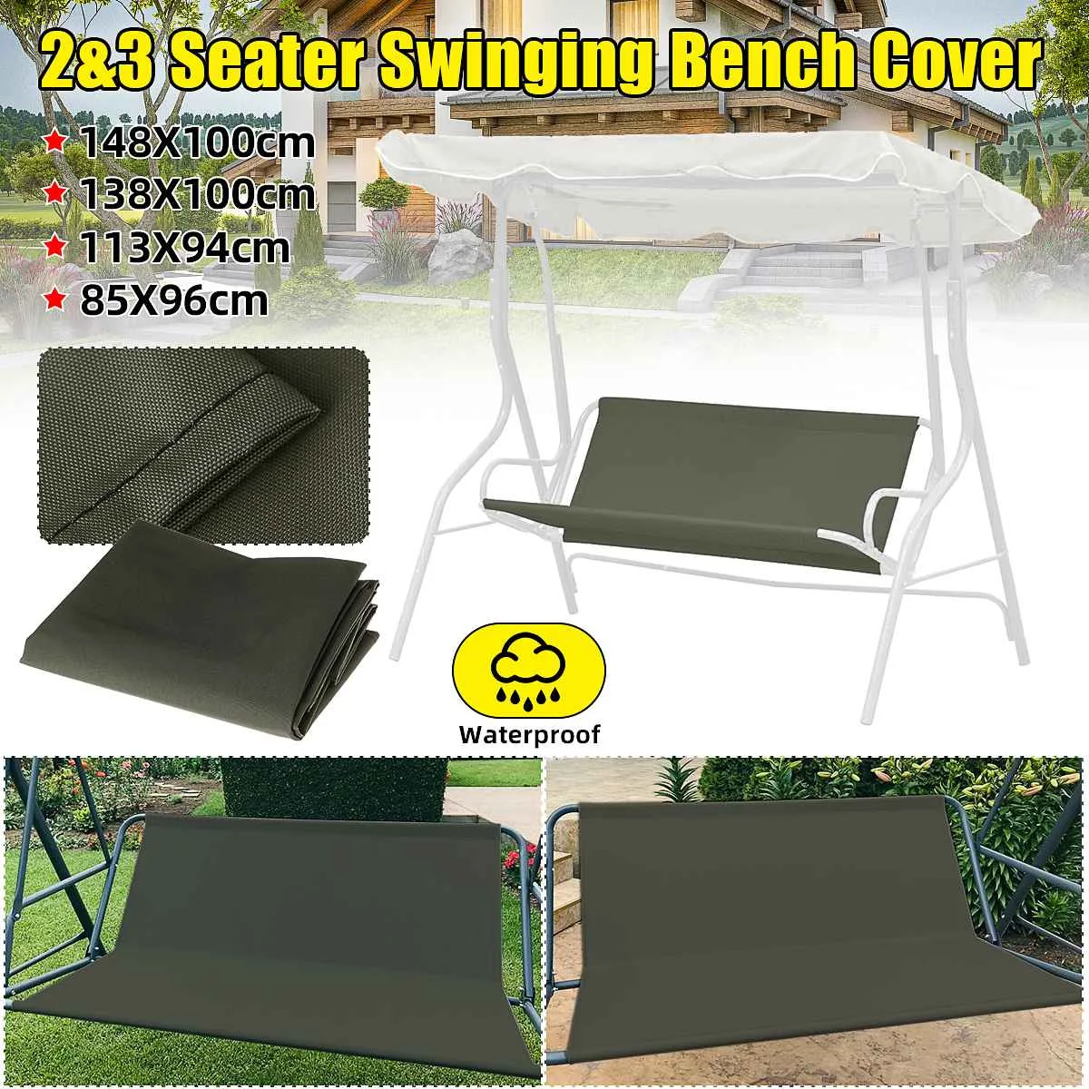 

2/3 Seater Waterproof Swing Cover Chair Bench Replacement Patio Garden Outdoor Swing Case Chair Cushion Backrest Dust Cover