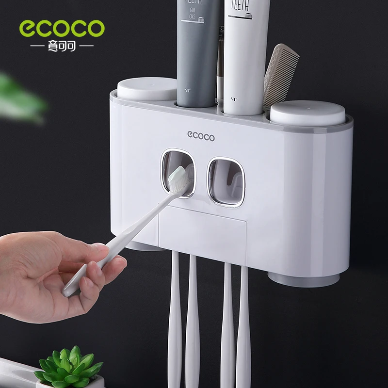 ecoco automatic toothpaste extrusion bathroom accessories receptacle with 4 cups dustproof toothbrush holder wall mounted free global shipping