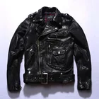 Мужская мотоциклетная Байкерская приталенная кожаная куртка, осенняя винтажная кожаная куртка, мужские Куртки из натуральной кожи