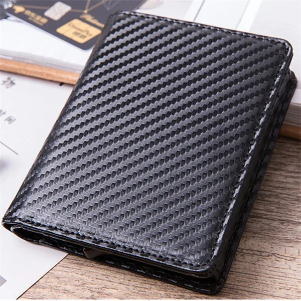BISI GORO PU кожаный RFID Модный чехол для карт алюминиевая коробка Высококачественный многофункциональный бумажник для визиток открытка-раскладушка держатель - Цвет: Carbon Black X-54