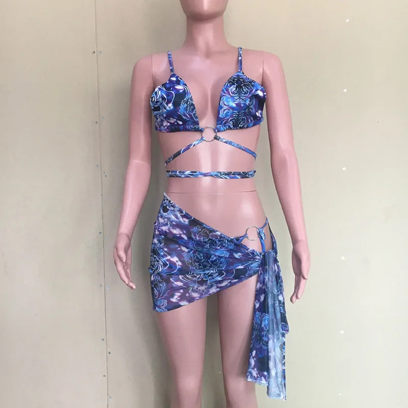 

Famaker Sexy 3 Piece Swimsuit Women Push Up Padded Biquini Brazilian Summer Bathing Suit Thong Bikini 2021 Swimwear Ladies Skirt
