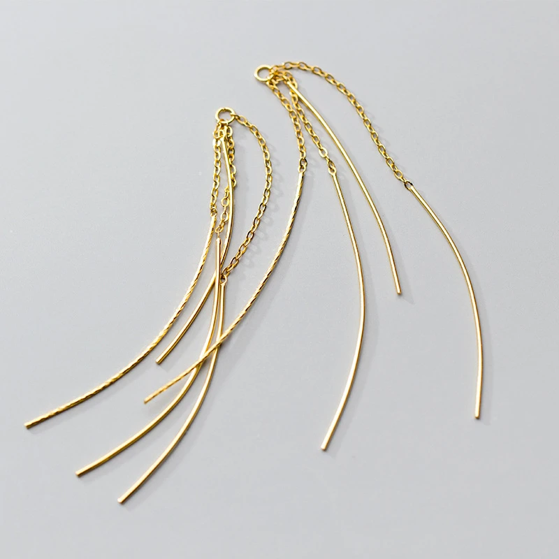 

Genuine 925 Sterling Silver Korean Fashion Long Line Tassel Dangle Earrings For Women Lady Daughter Elegant Jewelry Gift