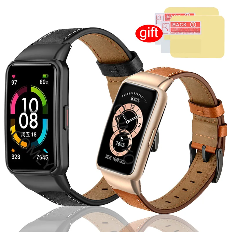 Ремешок для смарт-часов Huawei Band 6 из натуральной кожи защитная пленка браслета Honor | Отзывы и видеообзор