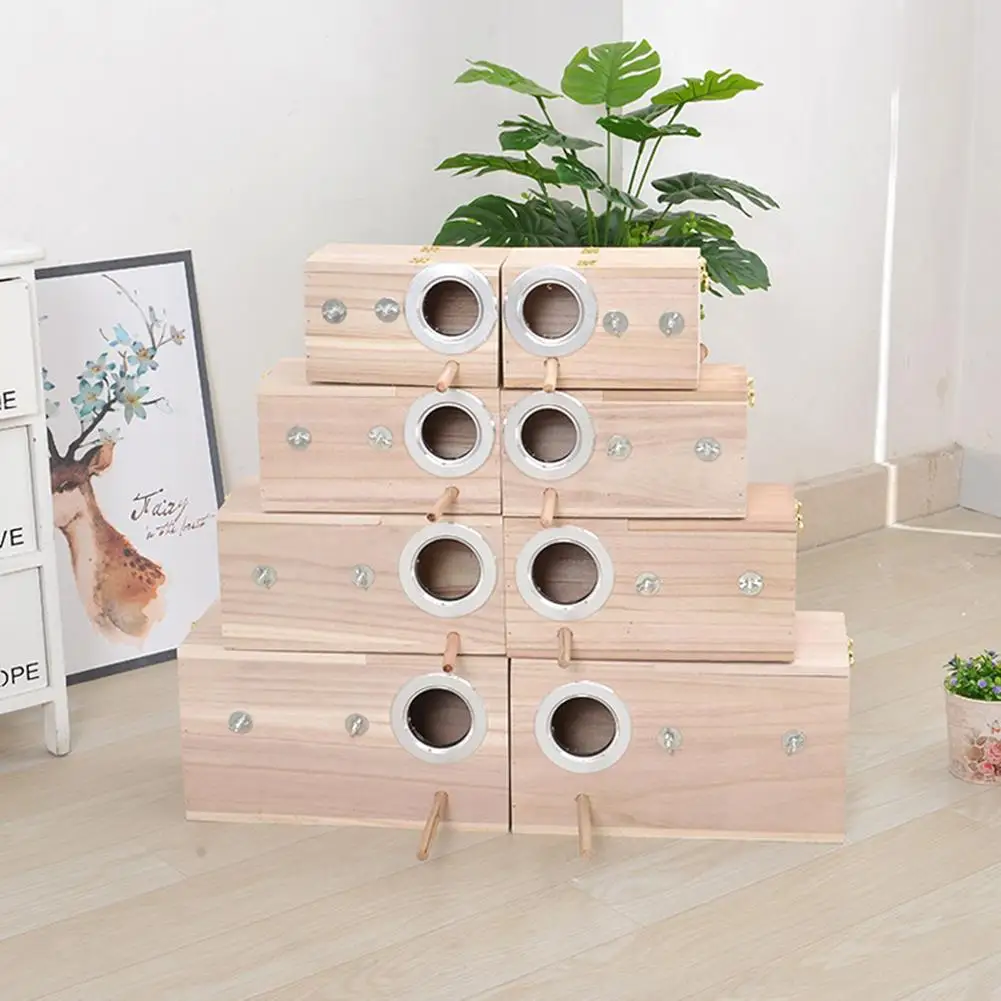 Pet Bird натуральная деревянная коробка для разведения дома Птичье гнездо левое