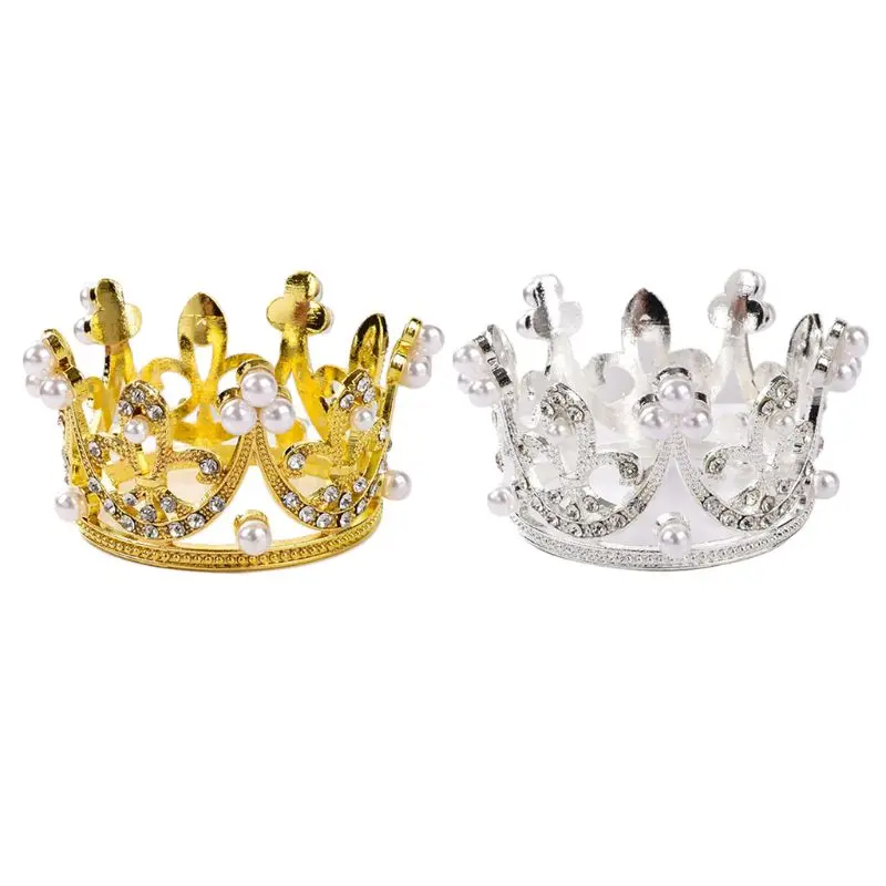 Mini Round Crown Rhinestone Pearl Tiara Cake Topper Children Hair Accessories A0NF | Украшения и аксессуары