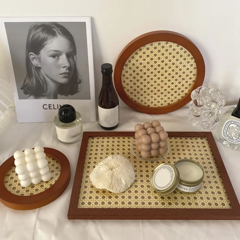 

Nordic Style Aromatherapy Rattan Tray Desktop Decor Fruit Wooden Tray