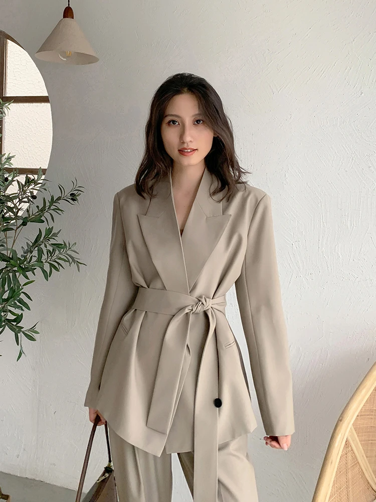 

Two piece blazer sets woman ins style loose solid khaki blazer+high waist pants autumn office wear outfit sold separately