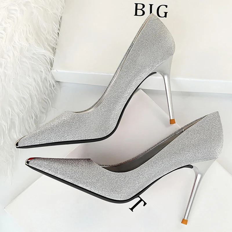 Женские туфли лодочки на шпильке 2021 см розовые/Серебристые с блестящими