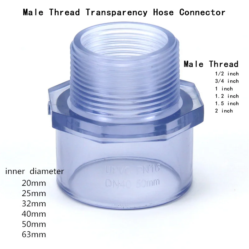 

Male Thread Transparency Hose Connector PVC Connector Garden Irrigation Aquarium Fish Tank Water Pipe Connectors 1 Pcs
