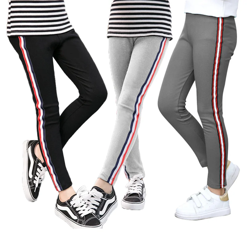 

Girls Summer Leggings Cotton Stretchable Skinny Pencil Pants Kids Soft Elastic Waist Stripe Sport Trousers Children Slim Legging