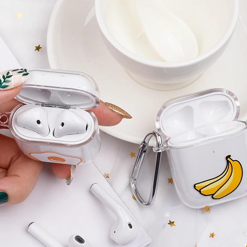 

Pineapple Avocado Love Heart Transparent Hard PC Cartoon Earphones Case For Apple AirPods Protective Cover for Airpods with Hook